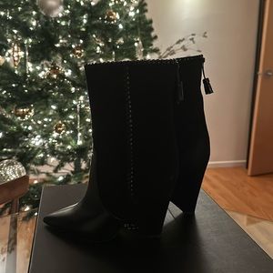 Saint Laurent Niki Pointed Toe High-Heel Leather & Suede Mid Calf Boots size 35